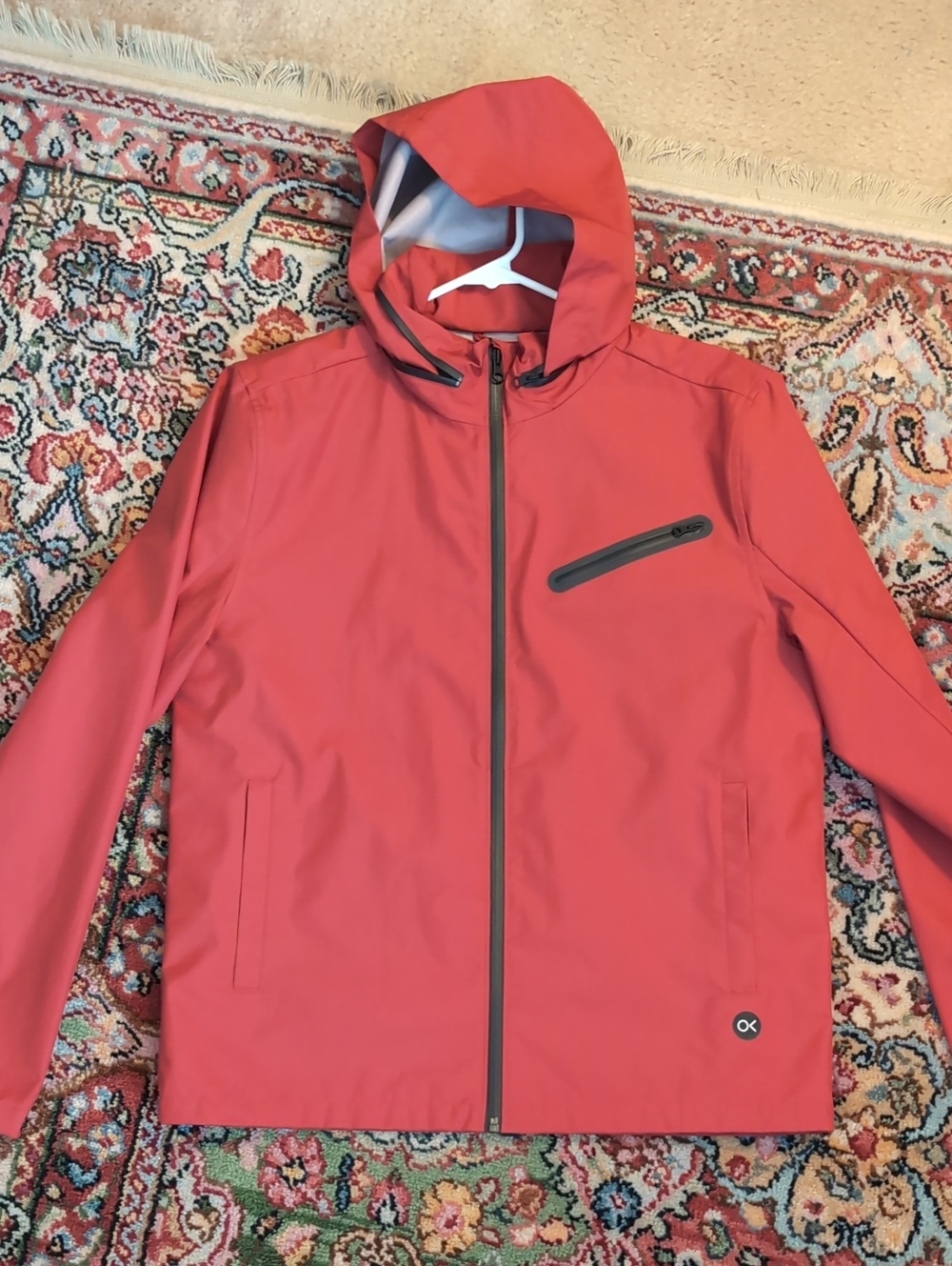 Outerknown Men's Coral-Red Hooded Raincoat